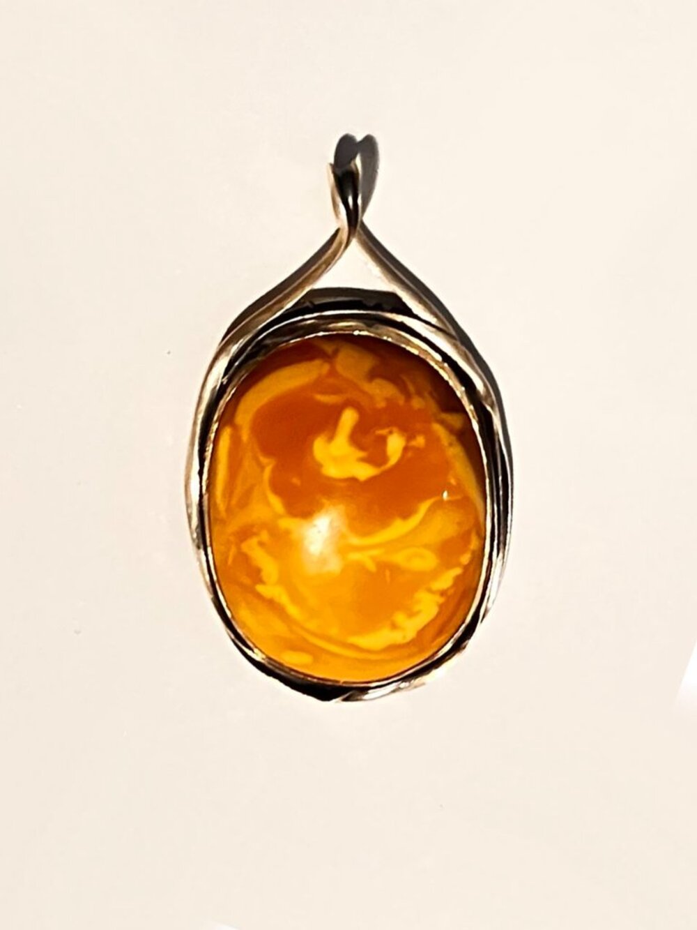 Large Vintage, Baltic, Butterscotch Amber, pendant handmade, in Sterling setting